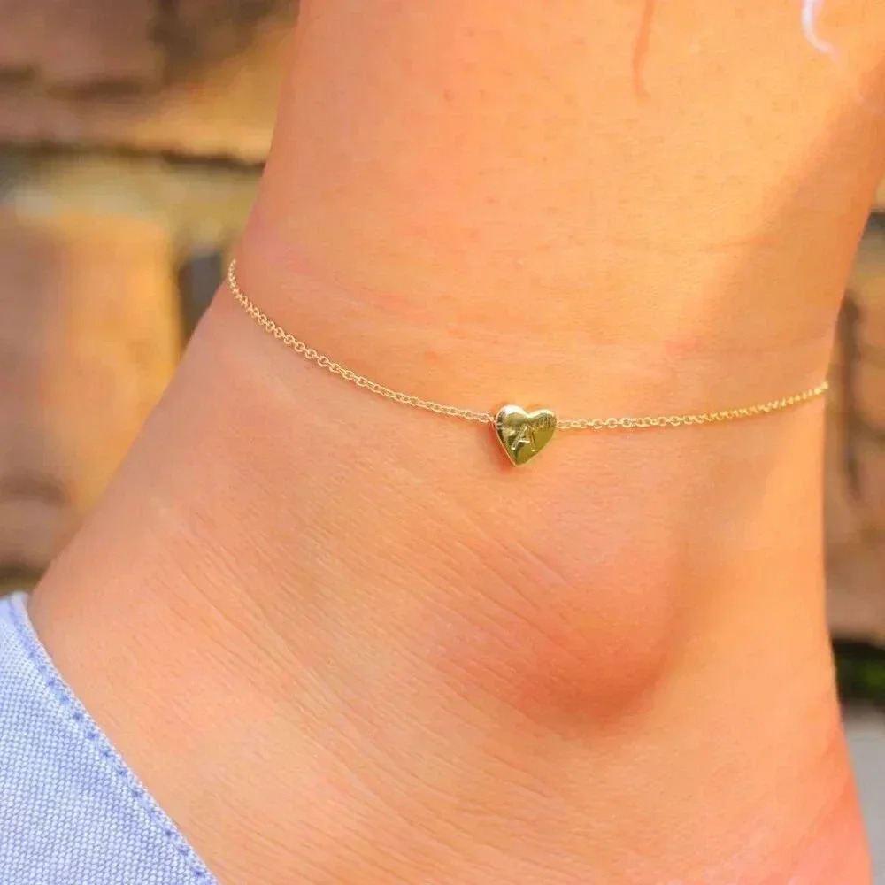 ❤️HEART CHARM PERSONALIZED CUSTOM DAINTY GOLD INITIAL ANKLET GIRL TEEN,ELDM22225 - Picture 9 of 14